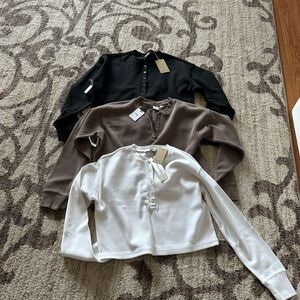 Aritzia Wilfred Free TNA Mavis Henleys Lot of 3 Black White Taupe